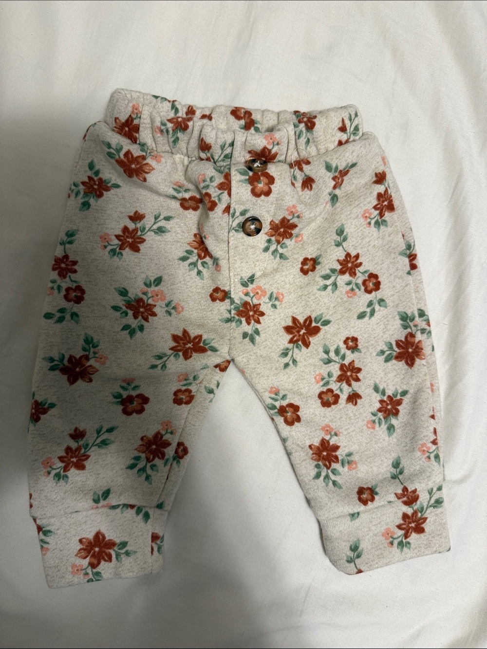 Nicole Miller Cream Joggers with Rust Floral Print
